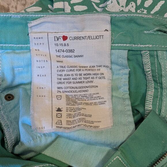 DVF x Current/Elliott Womens Sz 26-0 Jeans Painted Skinny Mint Floral High Waist - Picture 10 of 10